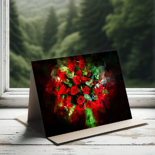 Rotes Rosenbouquet Wasserfarbe auf schwarzem Hinte Dankeskarte