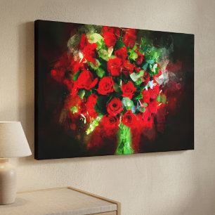 Rotes Rosenbouquet Wasserfarbe auf schwarzem Hinte Leinwanddruck