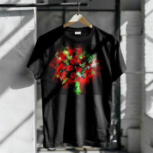Rotes Rosenbouquet Wasserfarbe auf schwarzem Hinte T-Shirt