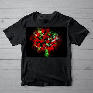 Rotes Rosenbouquet Wasserfarbe auf schwarzem Hinte T-Shirt