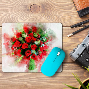 Rotes Rosenbouquet Wasserfarbe auf weißem Hintergr Mousepad