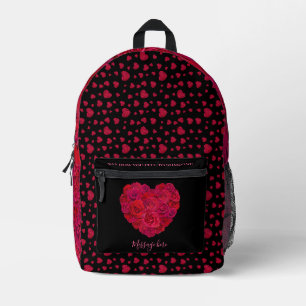 Rotes Rosenherz Romantisches Florales Benutzerdefi Bedruckter Rucksack