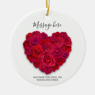 Rotes Rosenherz Romantisches Florales Benutzerdefi Keramik Ornament