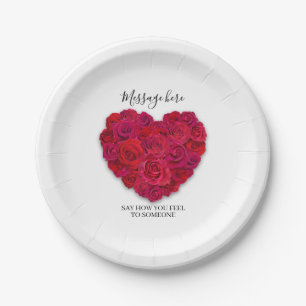 Rotes Rosenherz Romantisches Florales Benutzerdefi Pappteller