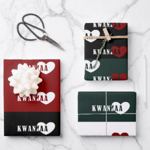 Rotes Rotes Schwarzes Kwanzaa Liebe Rotes Herz Geschenkpapier Set