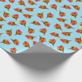 Rotes Rotkehlchen Weihnachten multi auf Blau Geschenkpapier