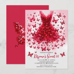 Rotes Rubin Kristall Schmetterling Kleid Juli Gebu Einladung