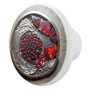 Rotes Rubin-Mandala mit aufwendigem Silber Keramikknauf
