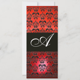 ROTES RUBY- UND SCHWARZES DAMASK-MONOGRAMM, weiß Einladung