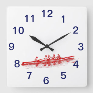 Rotes Rudern Rudermannschaft Wasser Sportarten Quadratische Wanduhr