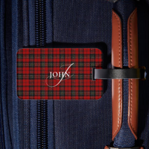 Rotes Rustikales Karo Chic Typografie Monogramm Gepäckanhänger