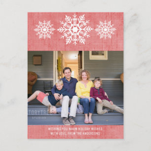 Rotes Rustikales Snowflake Holiday Foto Feiertagspostkarte
