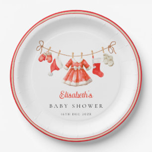 Rotes Santa-Baby-Baby-Shower Pappteller