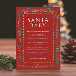 Rotes Santa-Baby-Schleifen-Weihnachts-Baby-Shower Einladung