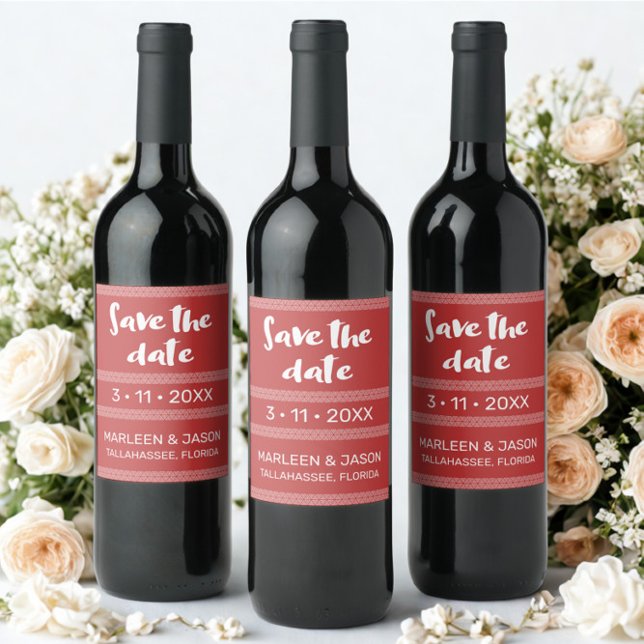 Rotes Save the Date Weinlabel Weinetikett (Von Creator hochgeladen)