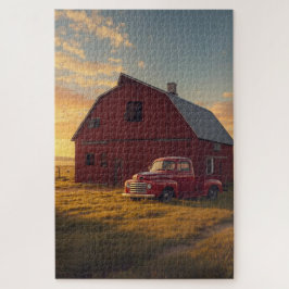 Rotes Scheunen-Altlastwagen-Jigsaw-Puzzle