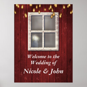 Rotes Scheunenfenster & Lichter Rustikales Banner Poster