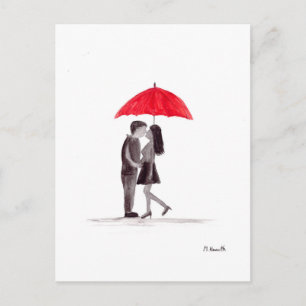 Rotes Schirmpaar in Liebe Postkarte