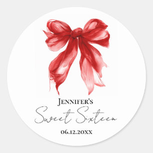 Rotes Schleifen-Coquette-Script Sweet 16 Party Runder Aufkleber