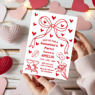 Rotes Schleifen Galentines-Party, Nacht Valentinst Einladung