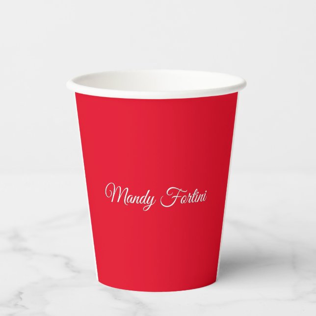 Rotes Schlicht Elegantes Minimalistisches Kalligra Pappbecher (Vorderseite)