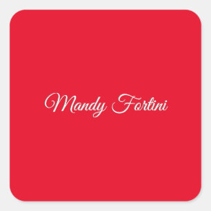 Rotes Schlicht Elegantes Minimalistisches Kalligra Quadratischer Aufkleber