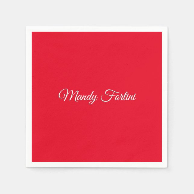 Rotes Schlicht Elegantes Minimalistisches Kalligra Serviette (Vorderseite)