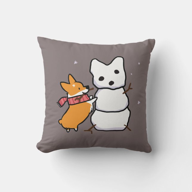Rotes Schneemanncorgi-Kissen Kissen (Vorderseite)