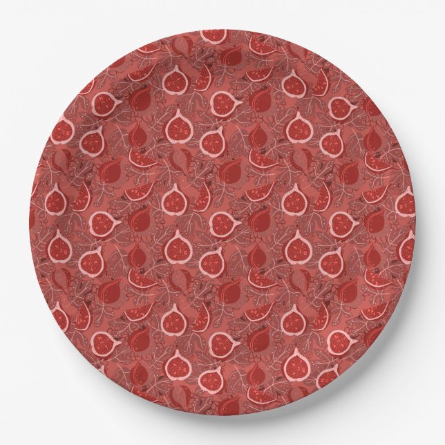 Rotes schönes Feigenfruchtmuster Pappteller (Vorderseite)