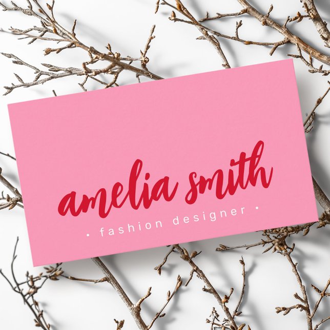 Rotes Schriftzeichen rosa Visitenkarte (Red bold script pink business card)