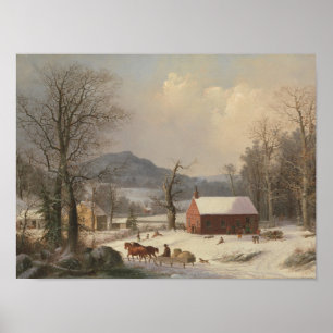 Rotes Schulhaus (Land-Szene) 1858 Poster
