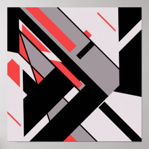 rotes Schwarz-Grau-Geometrisches MCM-ähnliches Dia Poster