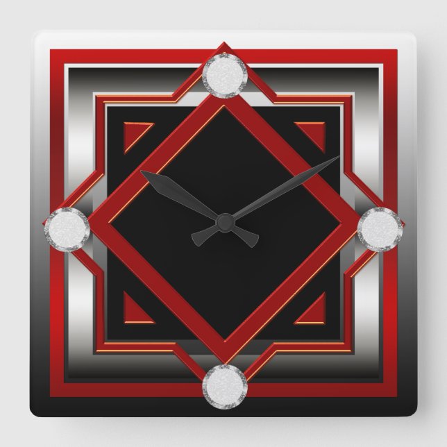 Rotes Schwarz und Silber Tonwand Uhr (Vorderseite)