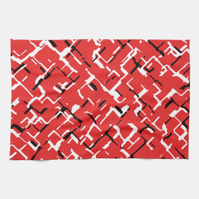 Rotes Schwarz-weißes Cooles Muster Geschirrtuch (Horizontal)