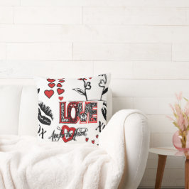 Rotes Schwarz-weißes Valentine Motif Throw Kissen