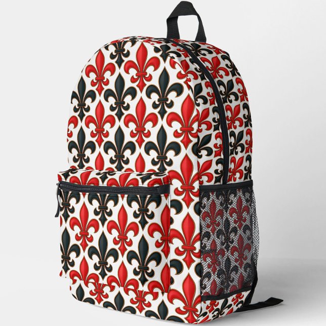 Rotes Schwarzes Barock Fleur-de-lis-Muster Bedruckter Rucksack (Von Creator hochgeladen)