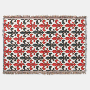 Rotes Schwarzes Barock Fleur-de-lis-Muster Decke