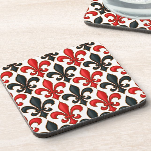 Rotes Schwarzes Barock Fleur-de-lis-Muster Getränkeuntersetzer (Von Creator hochgeladen)
