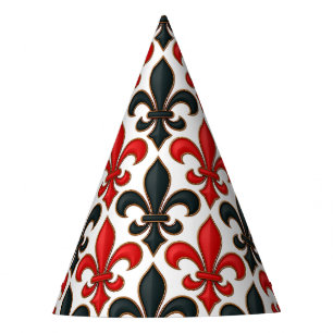 Rotes Schwarzes Barock Fleur-de-lis-Muster Partyhütchen