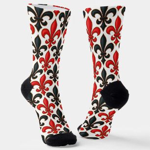 Rotes Schwarzes Barock Fleur-de-lis-Muster Socken