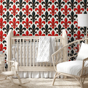 Rotes Schwarzes Barock Fleur-de-lis-Muster Tapete