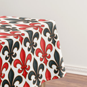 Rotes Schwarzes Barock Fleur-de-lis-Muster Tischdecke