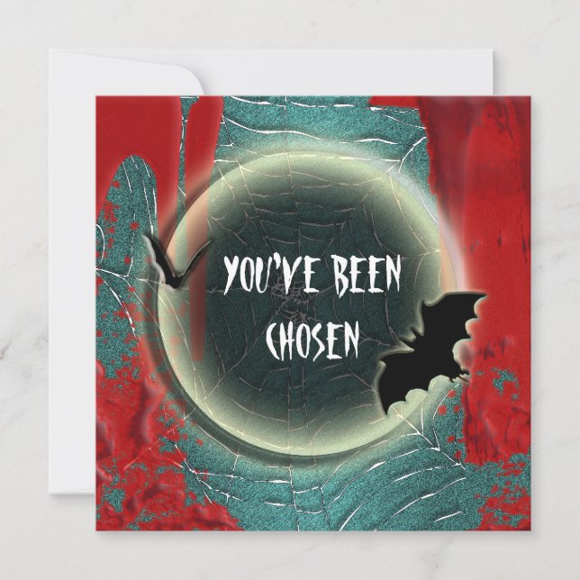 Rotes schwarzes Blau des Halloween-Schlägermondes Einladung (Vorderseite)