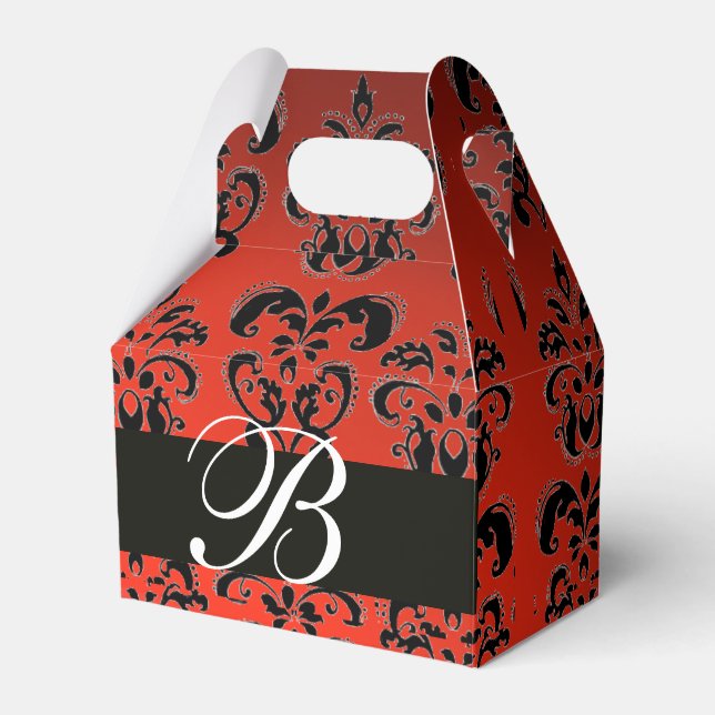 ROTES SCHWARZES DAMASK WEDD MONOGRAM Elegante Geschenkschachtel (Vorderseite)