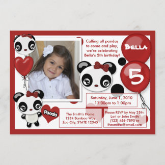 Rotes Schwarzes der Pandageburtstags-Einladung Einladung