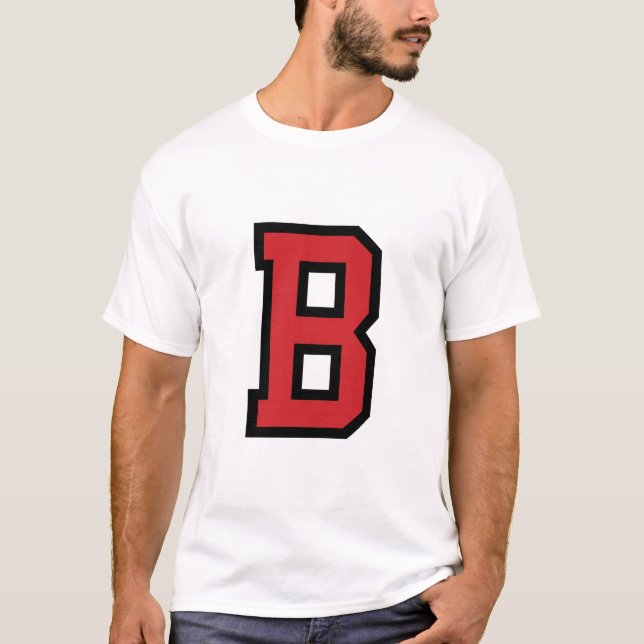 Rotes Schwarzes des Uni-Sport-| des Buchstabe-B | T-Shirt (Vorderseite)