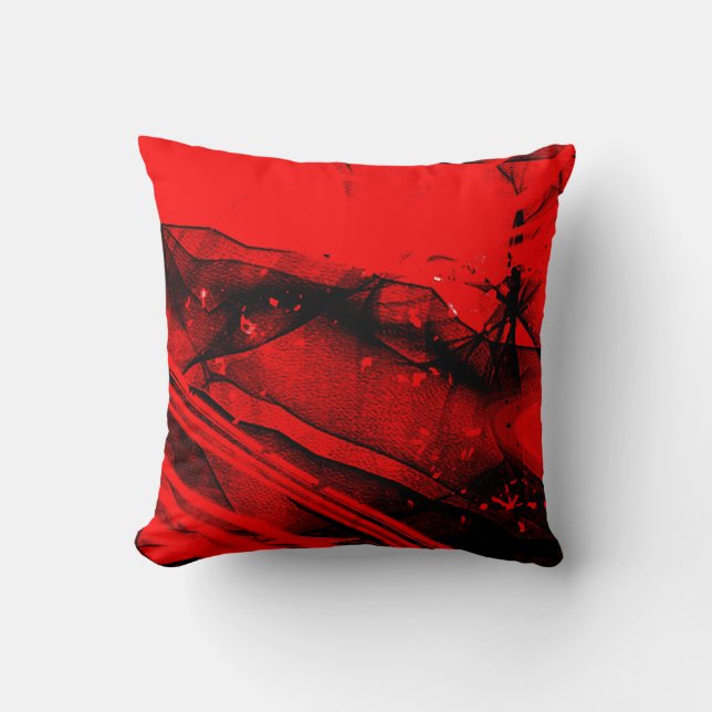 Rotes Schwarzes Fraktal abstrakte Kunst Kissen (Vorderseite)