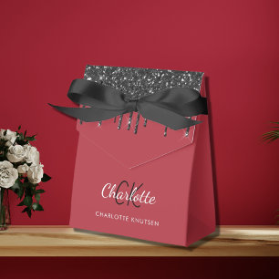 Rotes schwarzes Glitter-Tropfen-Monogramm Geschenkschachtel