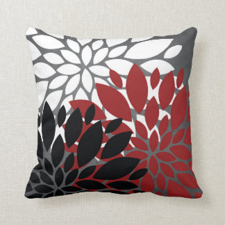 Rotes Schwarzes Grau Weiße Blume Silhouette Kissen