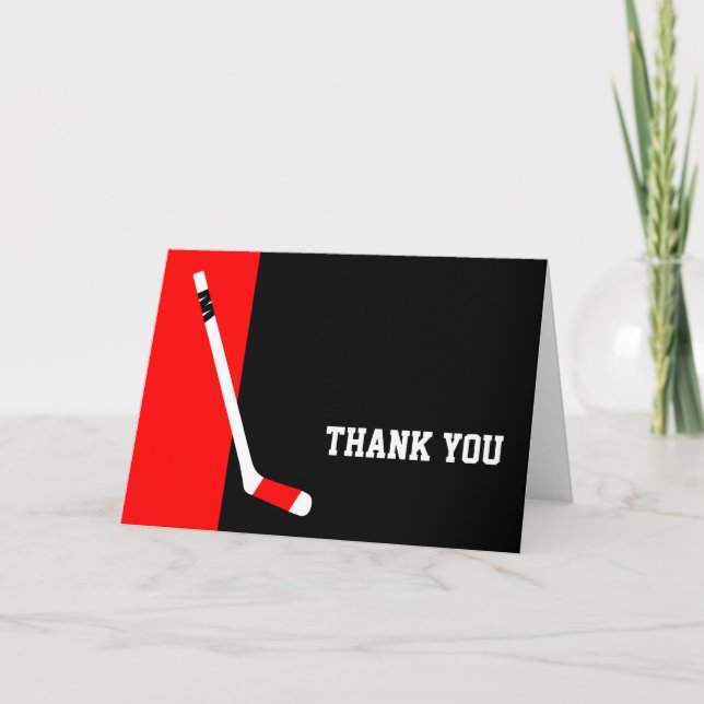 Rotes schwarzes Hockey danken Ihnen Dankeskarte (Vorderseite)
